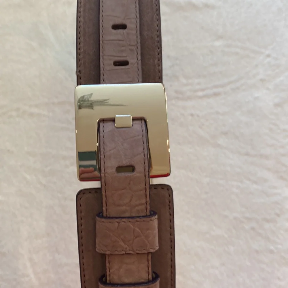 Wide gray suede Cole Haan statement belt w/big silver buckle Sz M NWOT